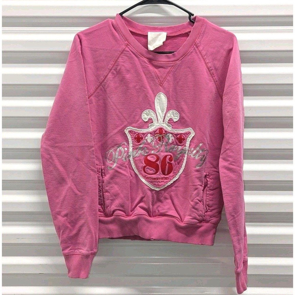 Y2K 2006 Pink Graphic Sweatshirt Victoria's Secret PINK 86 Crest Pouch Small